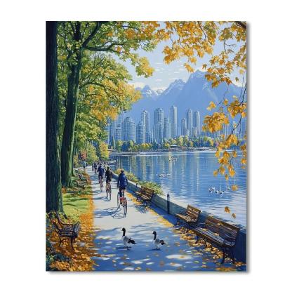 Autumn Reflections At Stanley Park Seawall Vancouver Canada paint by color