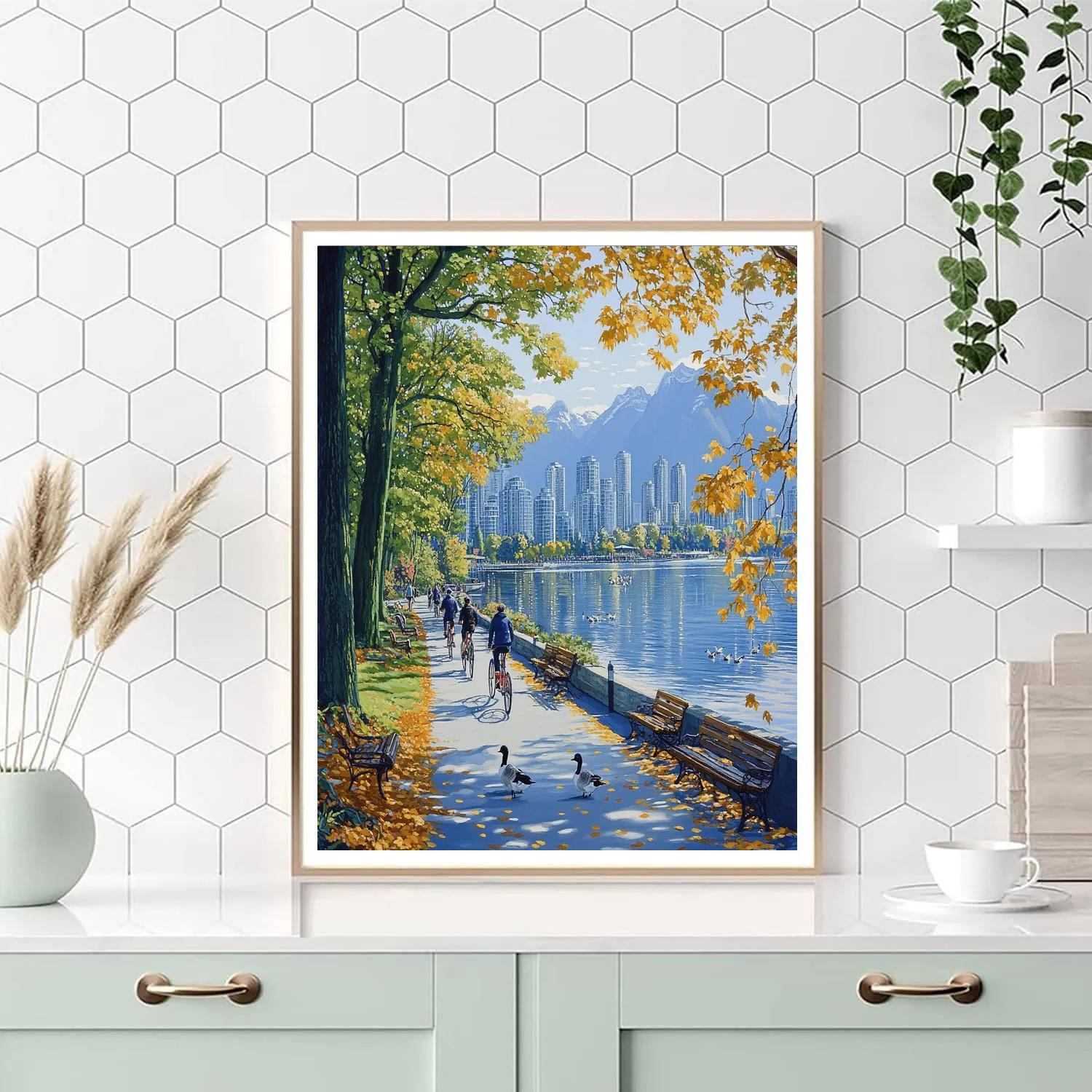 Autumn Reflections At Stanley Park Seawall Vancouver Canada paint by color