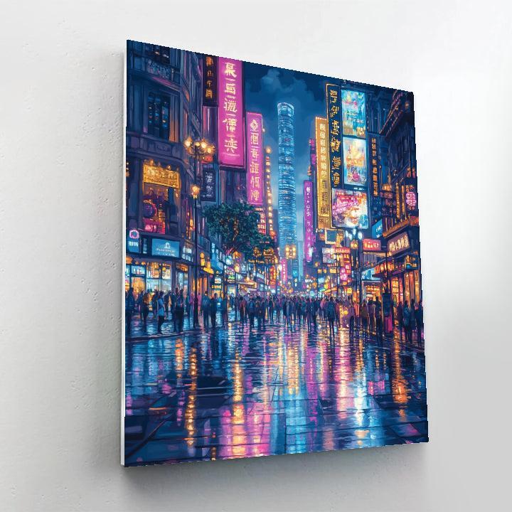 Neon Night At Nanjing Road Pedestrian Street Shanghai China painting number kit