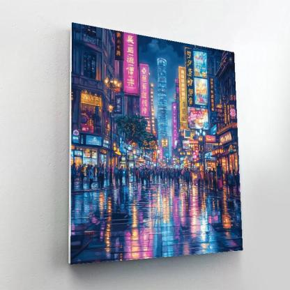 Neon Night At Nanjing Road Pedestrian Street Shanghai China painting number kit