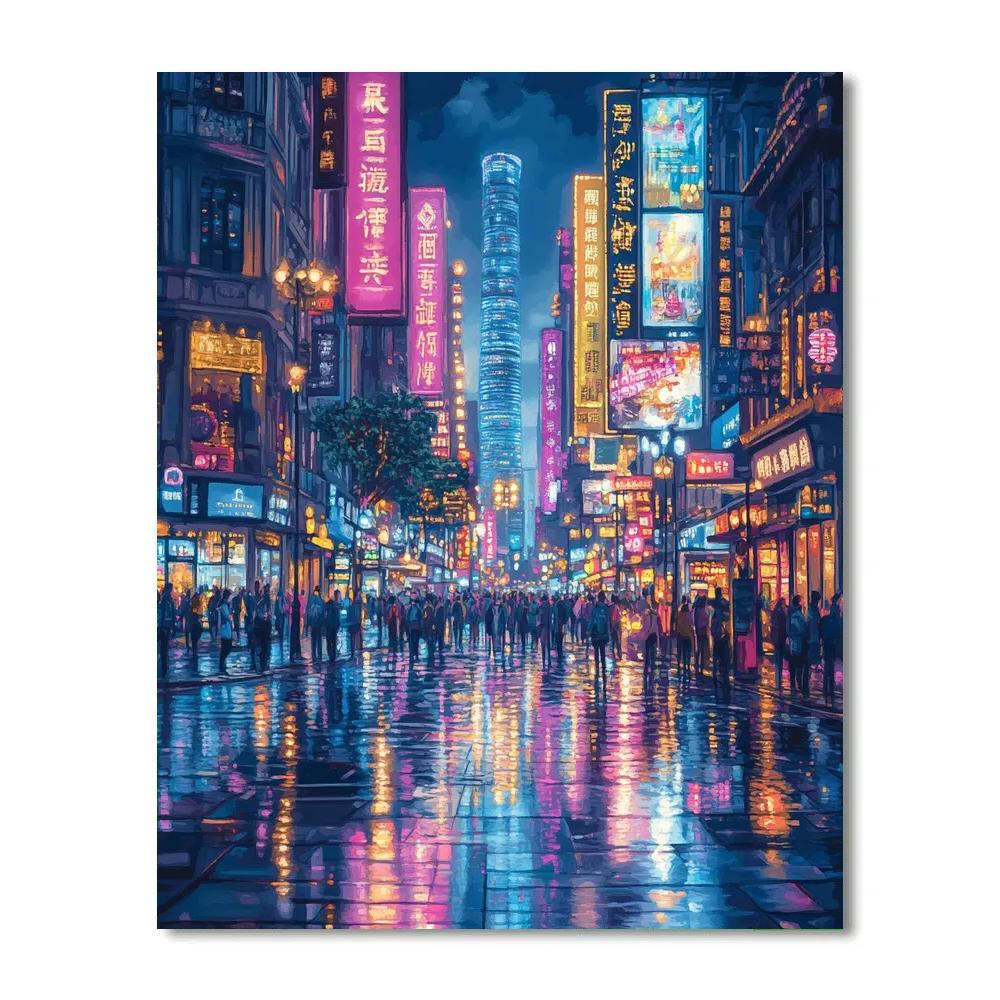 Neon Night At Nanjing Road Pedestrian Street Shanghai China painting number kit