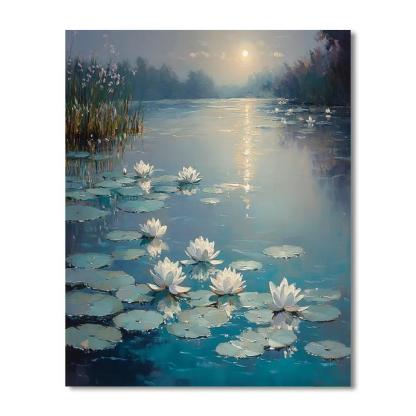 Claude Monet Inspired Water Lilies Under Moonlight DIY paint by numbers