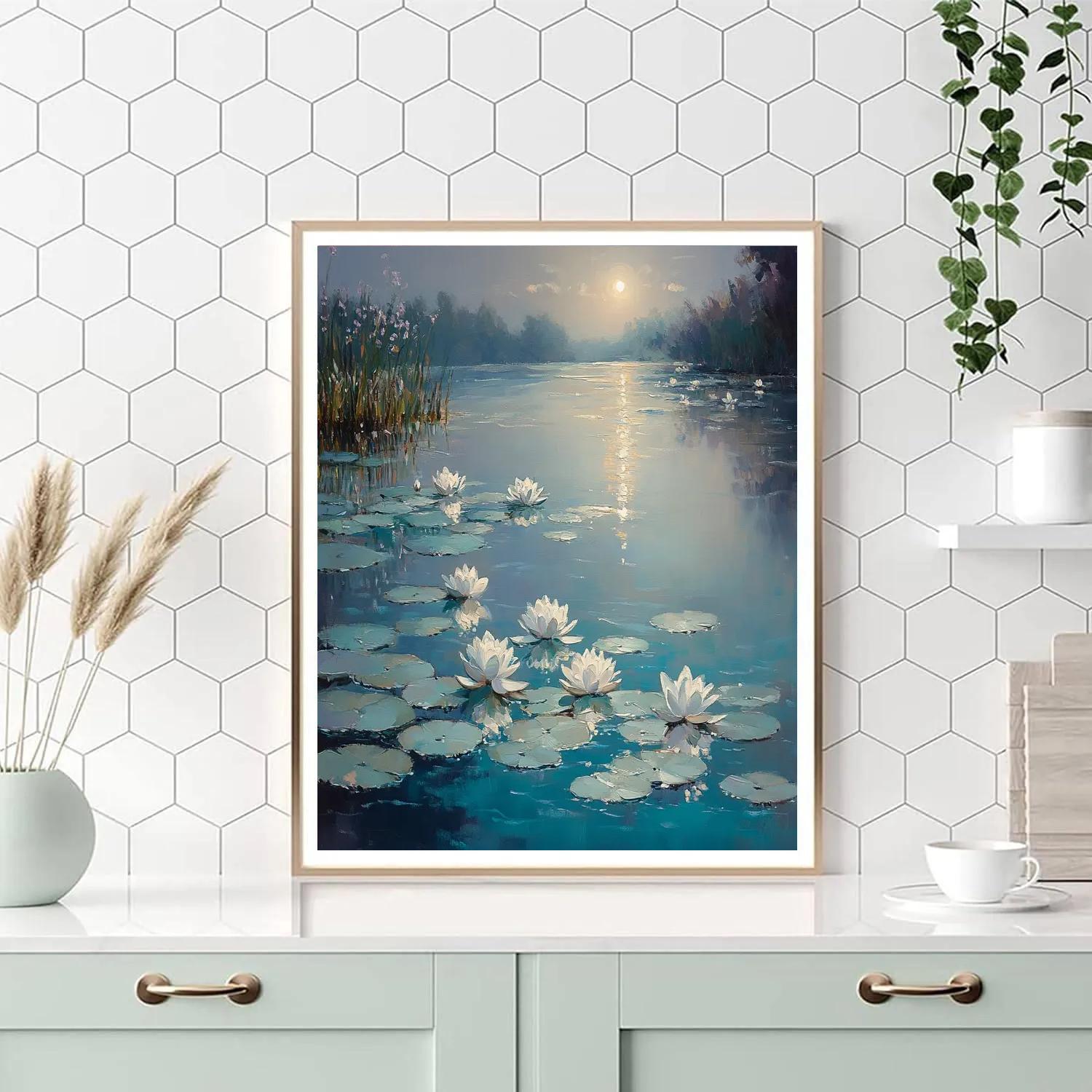 Claude Monet Inspired Water Lilies Under Moonlight DIY paint by numbers