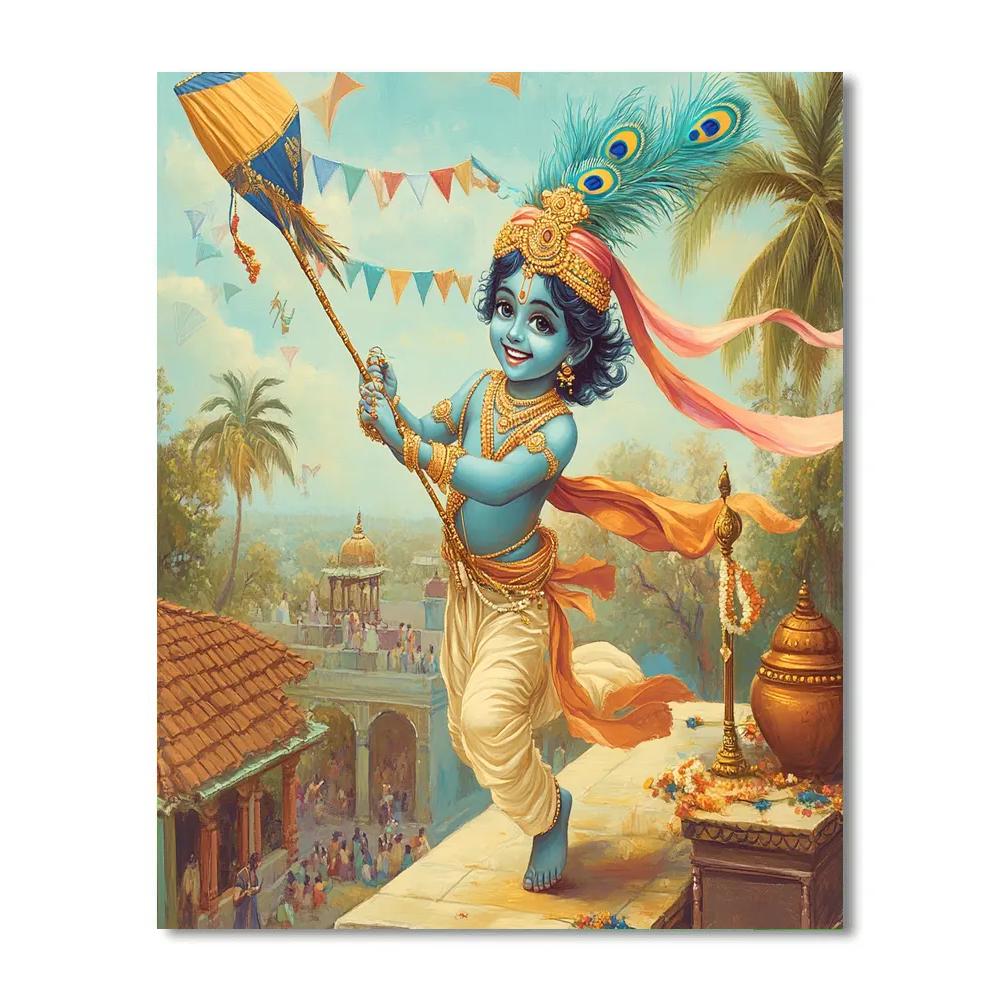 Krishna And The Celestial Kite Festival paint by color