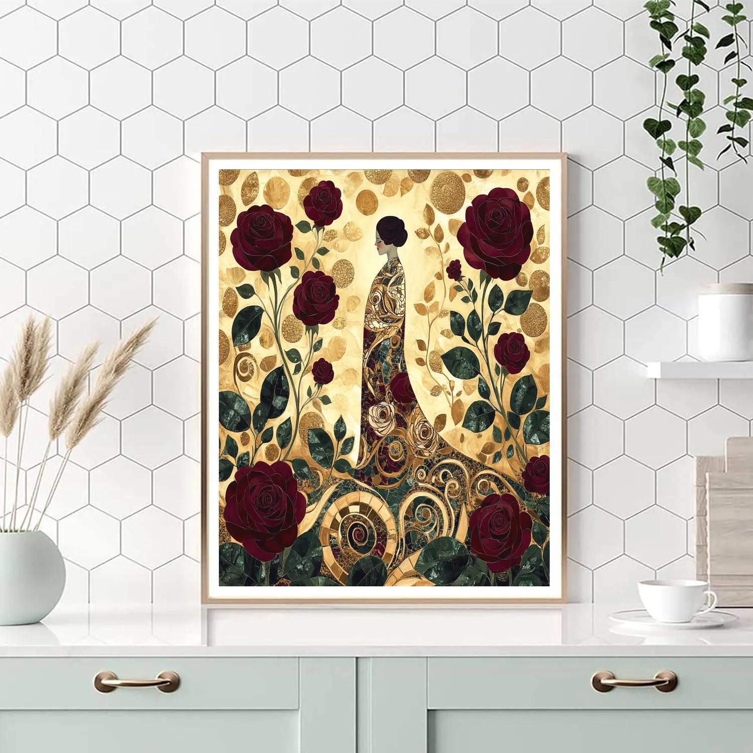 Gustav Klimt Inspired Golden Rose Garden Paint by numbers art