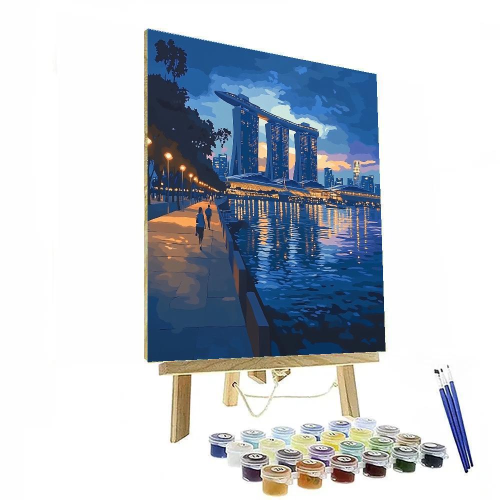 Blue Hour At Marina Bay Sands Waterfront Promenade Singapore painting number kit