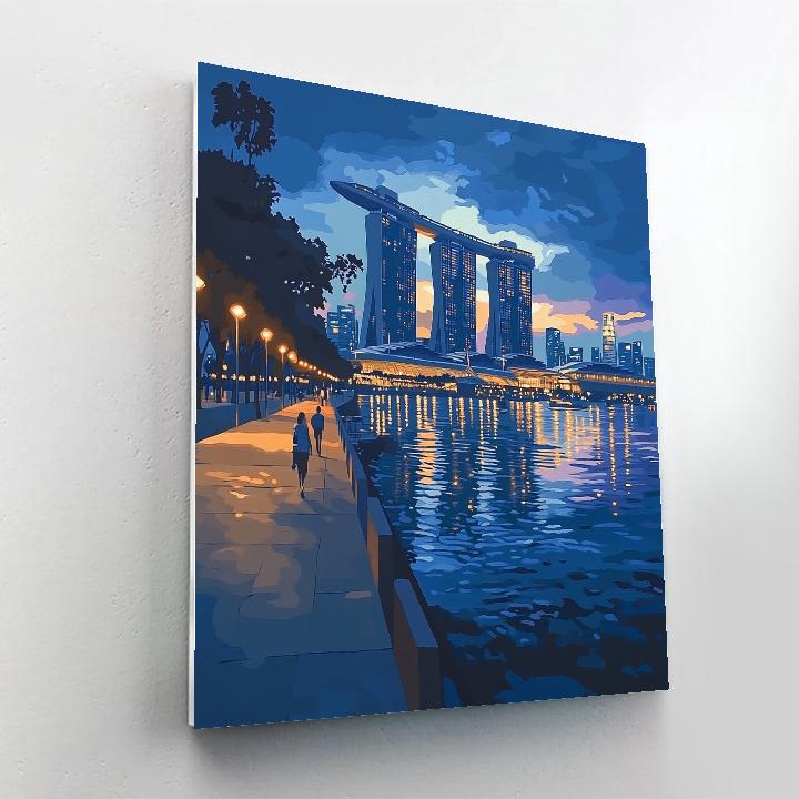 Blue Hour At Marina Bay Sands Waterfront Promenade Singapore painting number kit