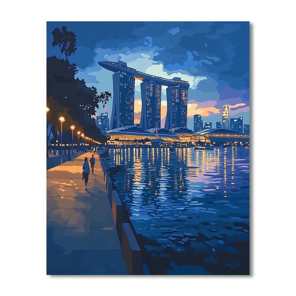Blue Hour At Marina Bay Sands Waterfront Promenade Singapore painting number kit