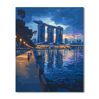 Blue Hour At Marina Bay Sands Waterfront Promenade Singapore painting number kit