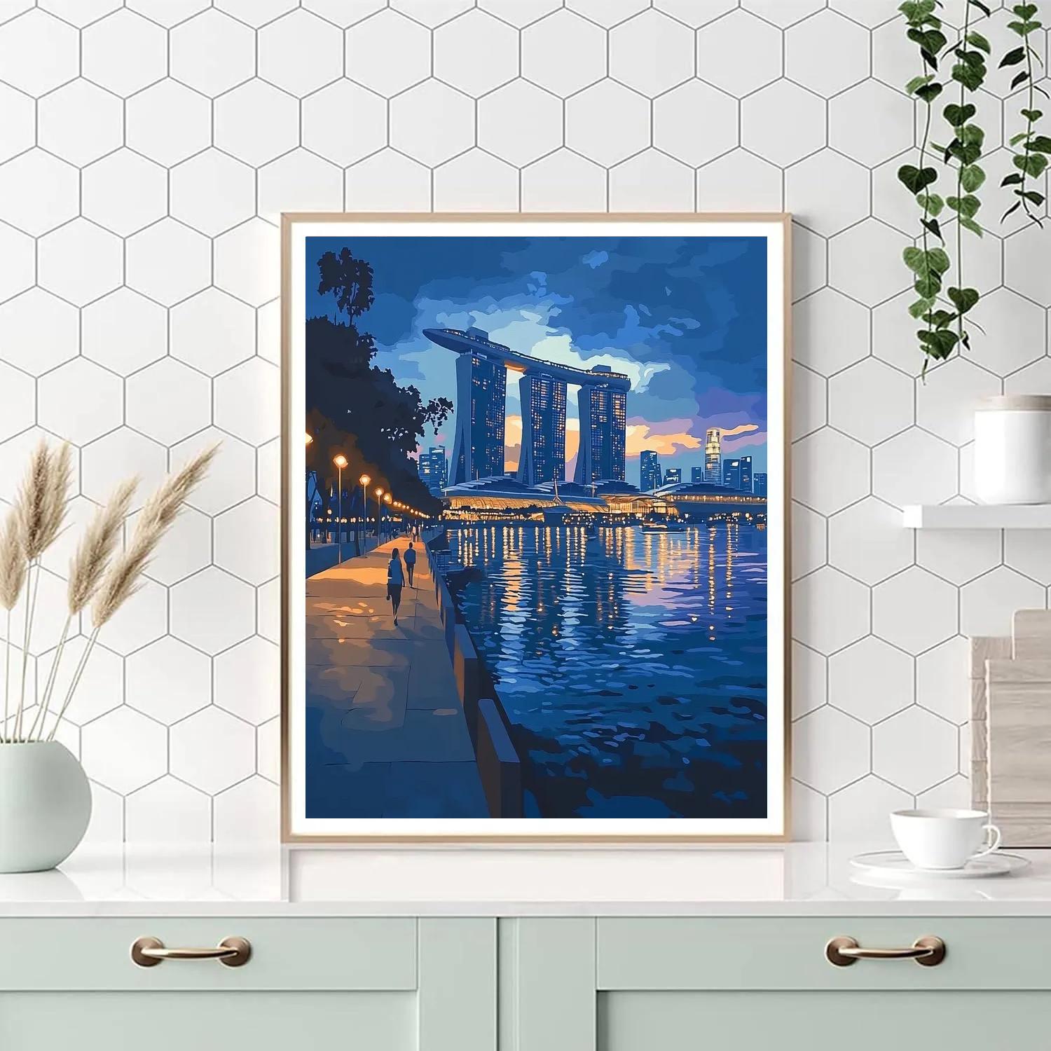 Blue Hour At Marina Bay Sands Waterfront Promenade Singapore painting number kit