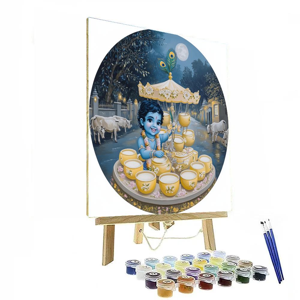 Krishna And The Moonlit Butter Carousel painting number kit