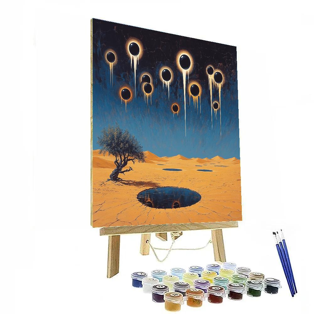 Salvador Dali Inspired Desert With Floating Eclipses Number painting