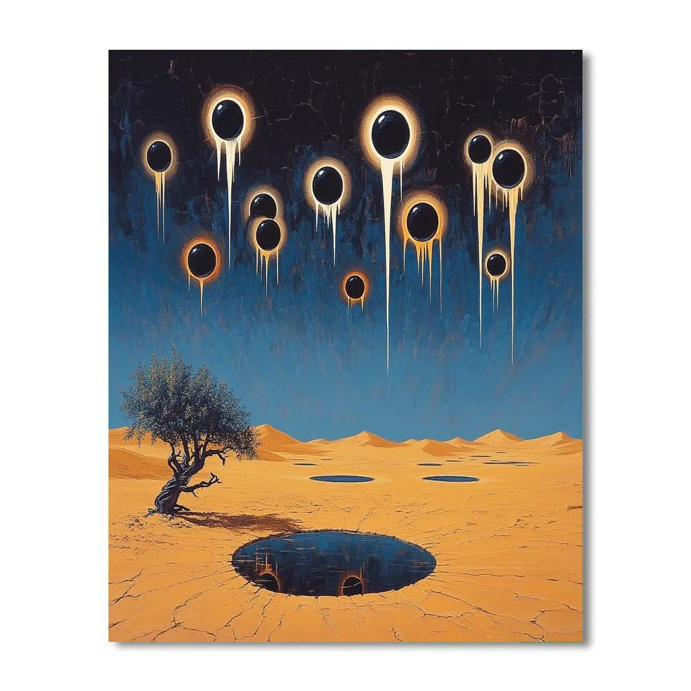 Salvador Dali Inspired Desert With Floating Eclipses Number painting