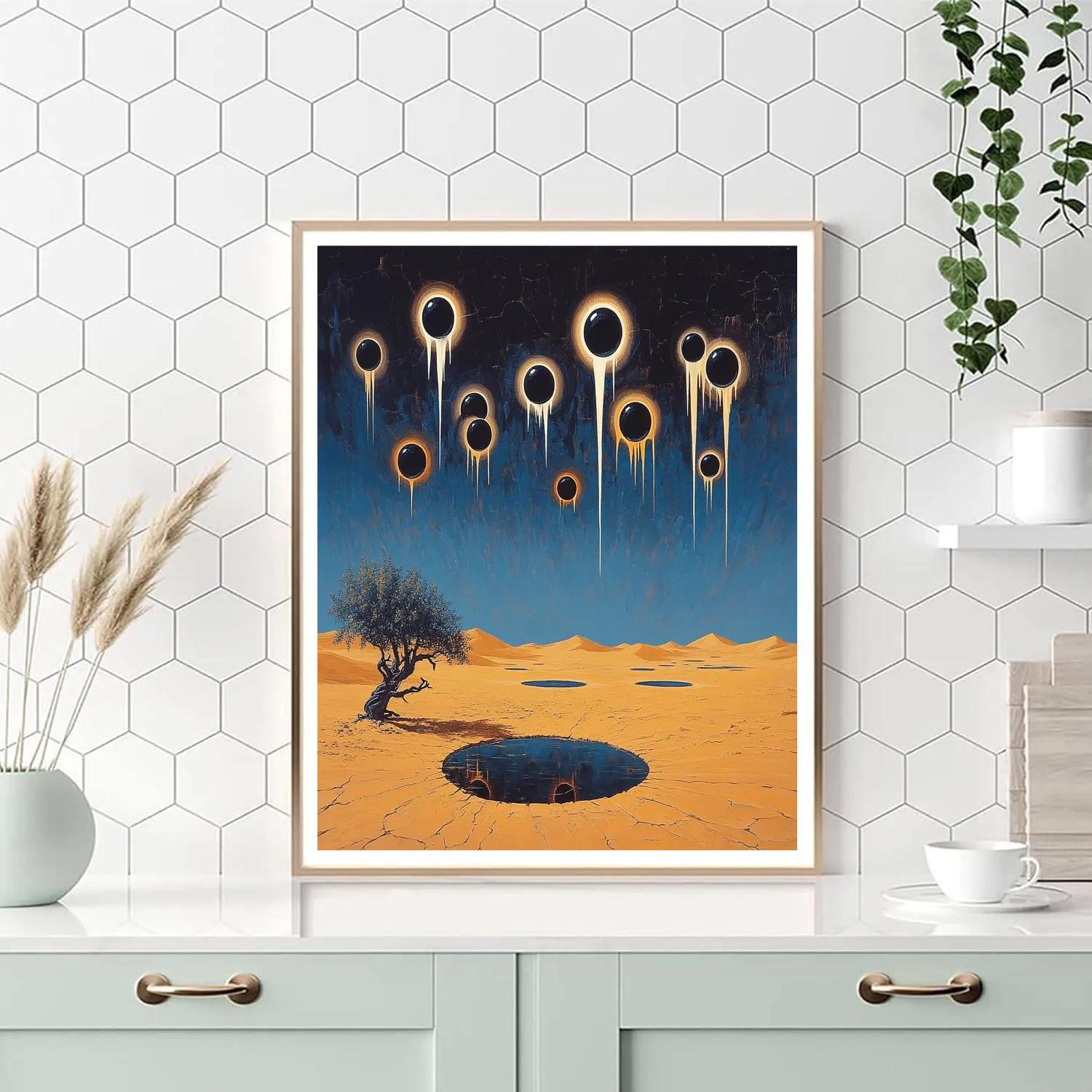 Salvador Dali Inspired Desert With Floating Eclipses Number painting