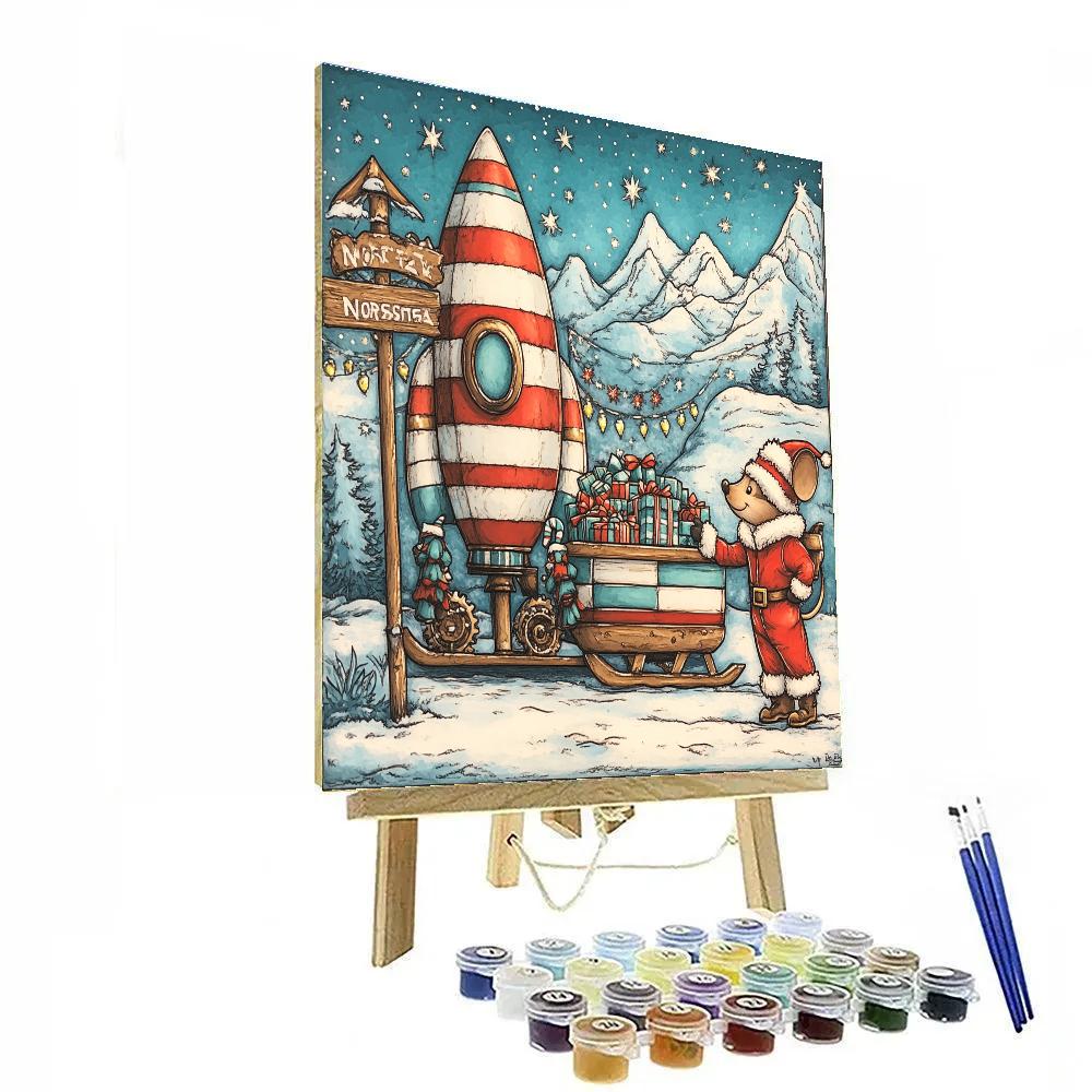 Santa Workshop Rocket Launch From The Toon North Pole Numbered painting kits
