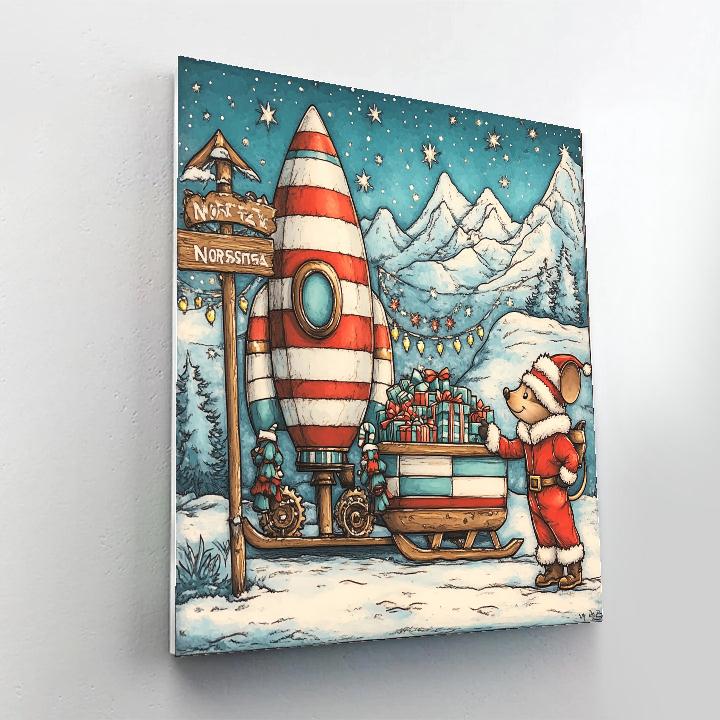 Santa Workshop Rocket Launch From The Toon North Pole Numbered painting kits