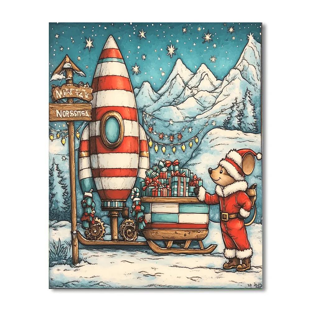 Santa Workshop Rocket Launch From The Toon North Pole Numbered painting kits