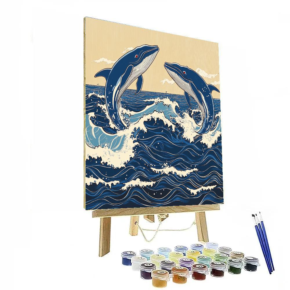 Katsushika Hokusai Inspired Stormy Ocean With Whales Paint by numbers art