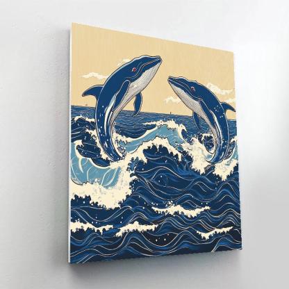 Katsushika Hokusai Inspired Stormy Ocean With Whales Paint by numbers art
