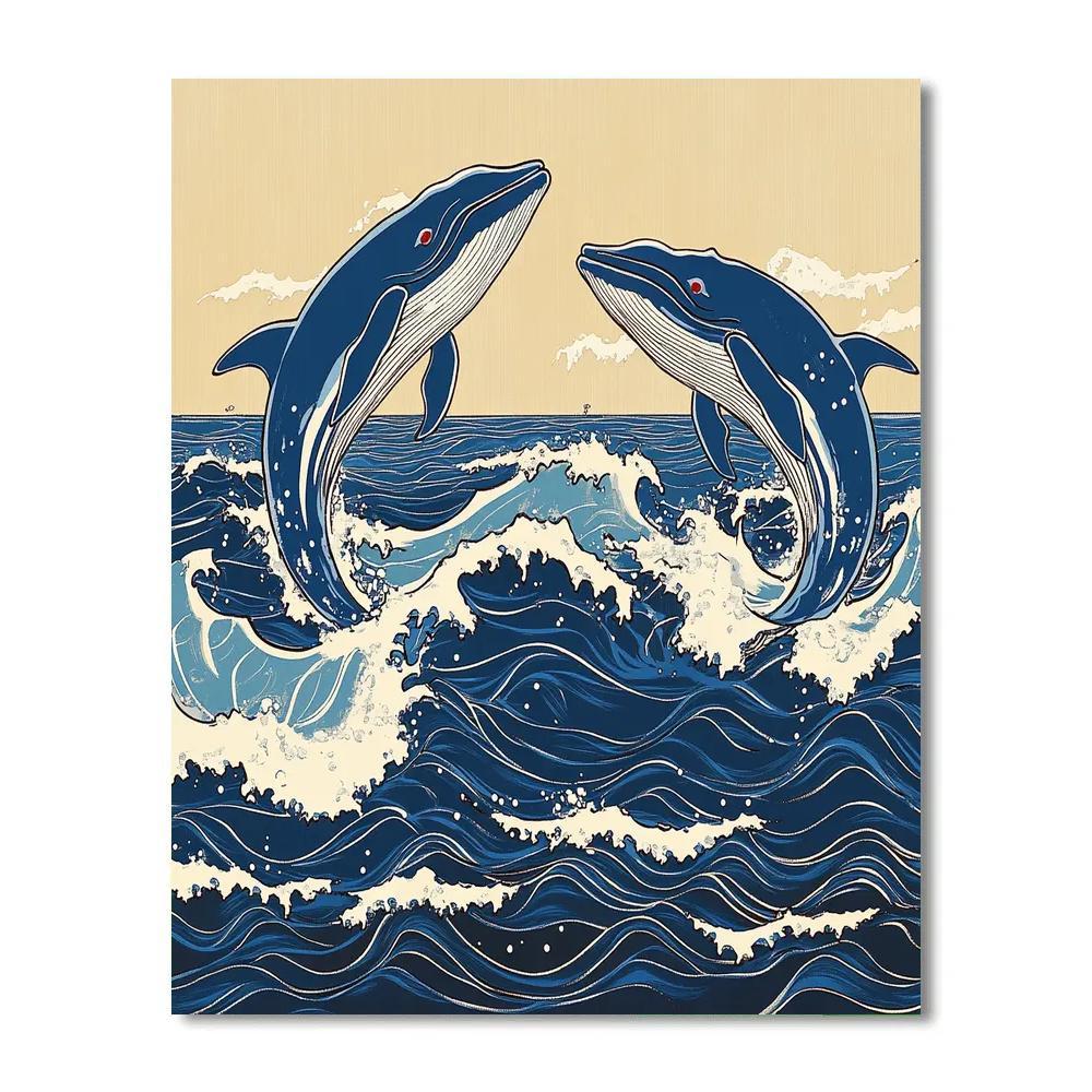 Katsushika Hokusai Inspired Stormy Ocean With Whales Paint by numbers art