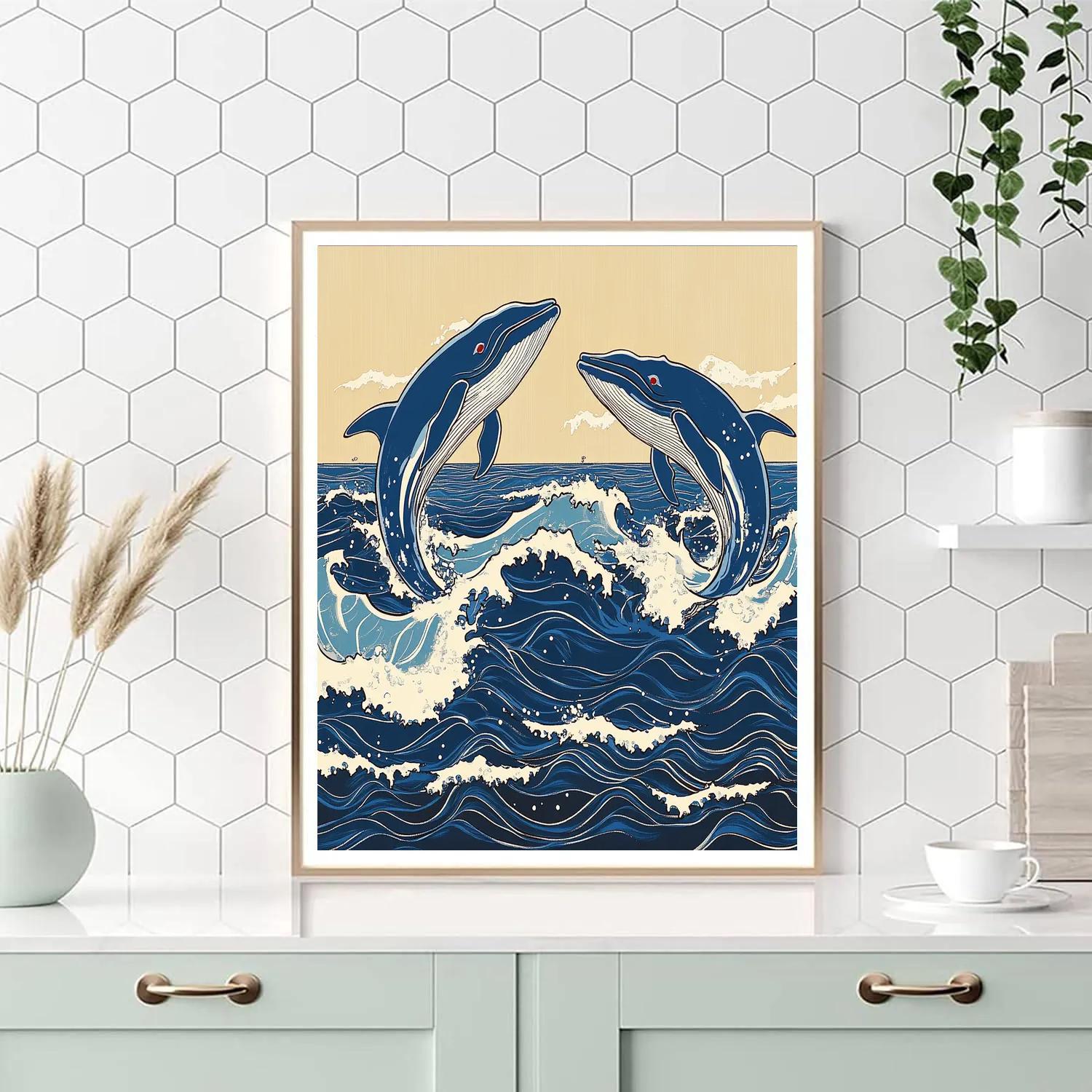 Katsushika Hokusai Inspired Stormy Ocean With Whales Paint by numbers art