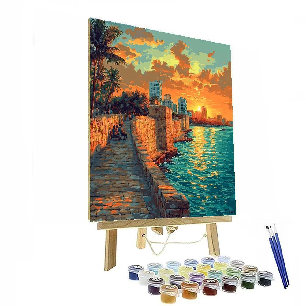 Sunset Over The City Walls Of Cartagena Colombia Painting by numbers kit