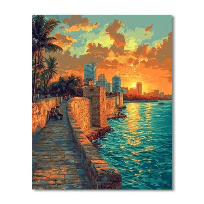 Sunset Over The City Walls Of Cartagena Colombia Painting by numbers kit