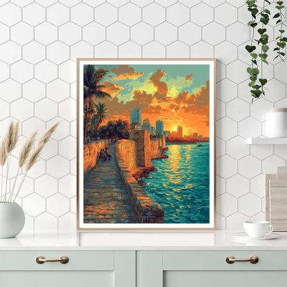Sunset Over The City Walls Of Cartagena Colombia Painting by numbers kit