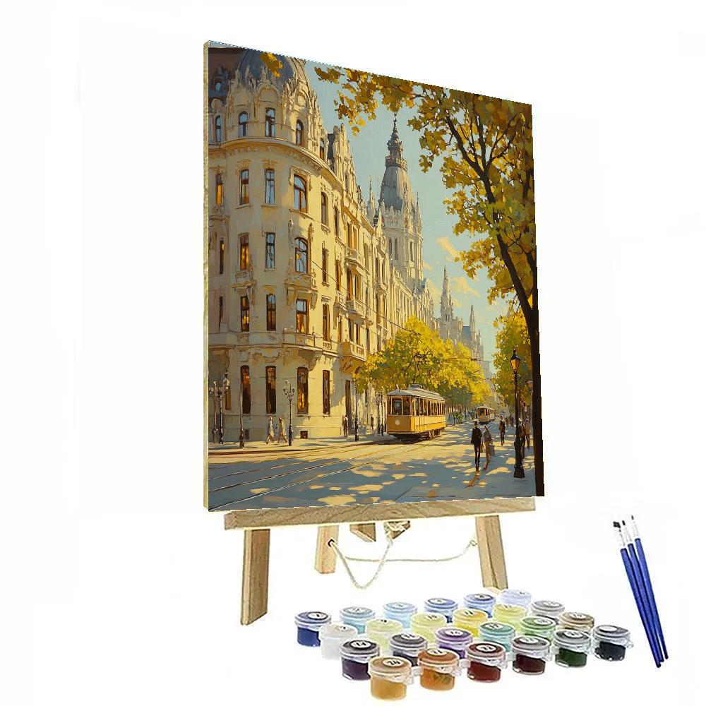 Tram Lines And Art Nouveau Facades Andrassy Avenue Budapest Hungary Numbered painting kits