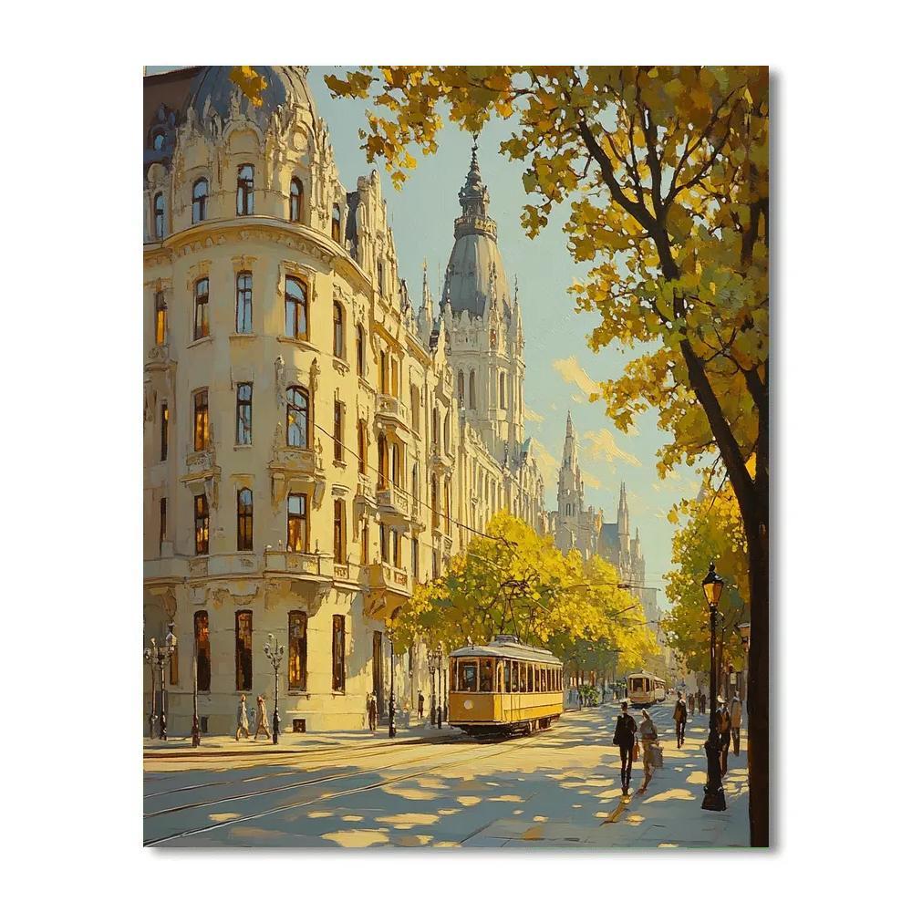 Tram Lines And Art Nouveau Facades Andrassy Avenue Budapest Hungary Numbered painting kits