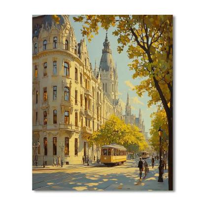 Tram Lines And Art Nouveau Facades Andrassy Avenue Budapest Hungary Numbered painting kits