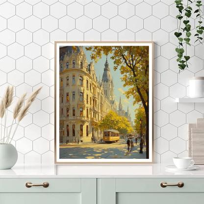 Tram Lines And Art Nouveau Facades Andrassy Avenue Budapest Hungary Numbered painting kits