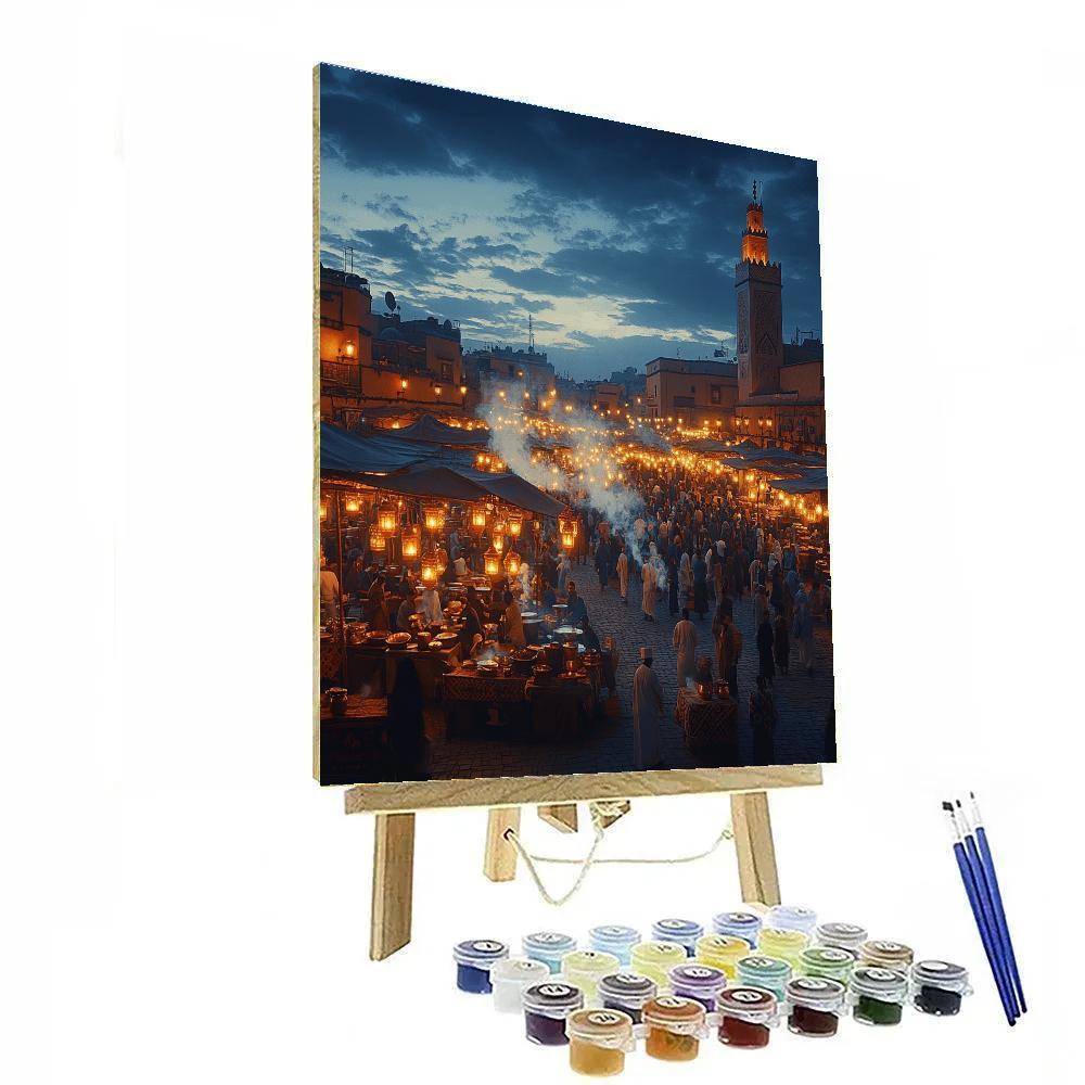 Night Market Glow At Jemaa El Fnaa Square Marrakech Morocco Numbered painting kits