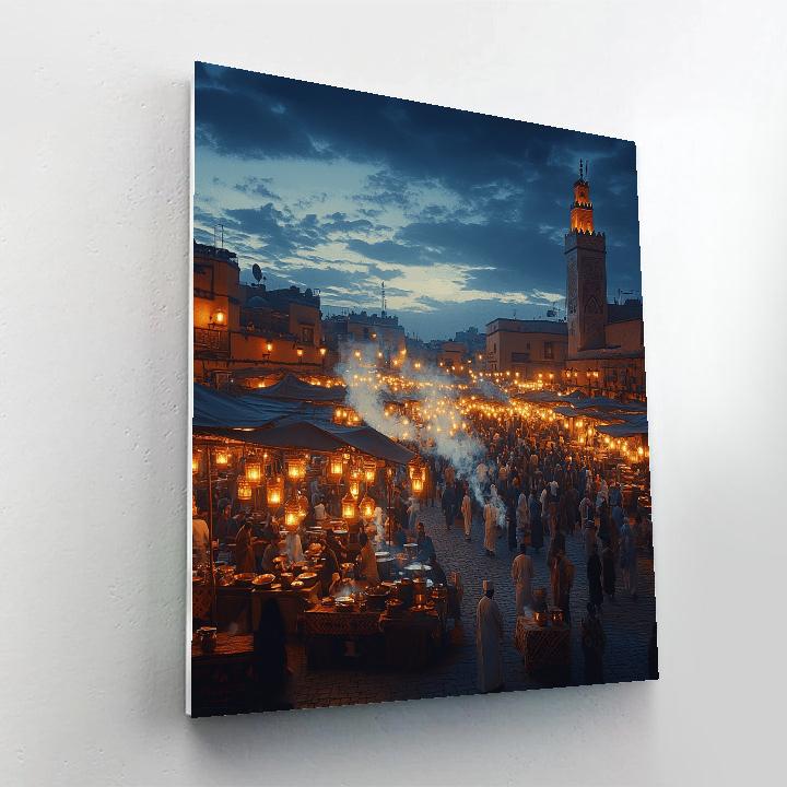 Night Market Glow At Jemaa El Fnaa Square Marrakech Morocco Numbered painting kits