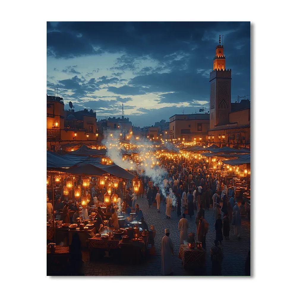 Night Market Glow At Jemaa El Fnaa Square Marrakech Morocco Numbered painting kits