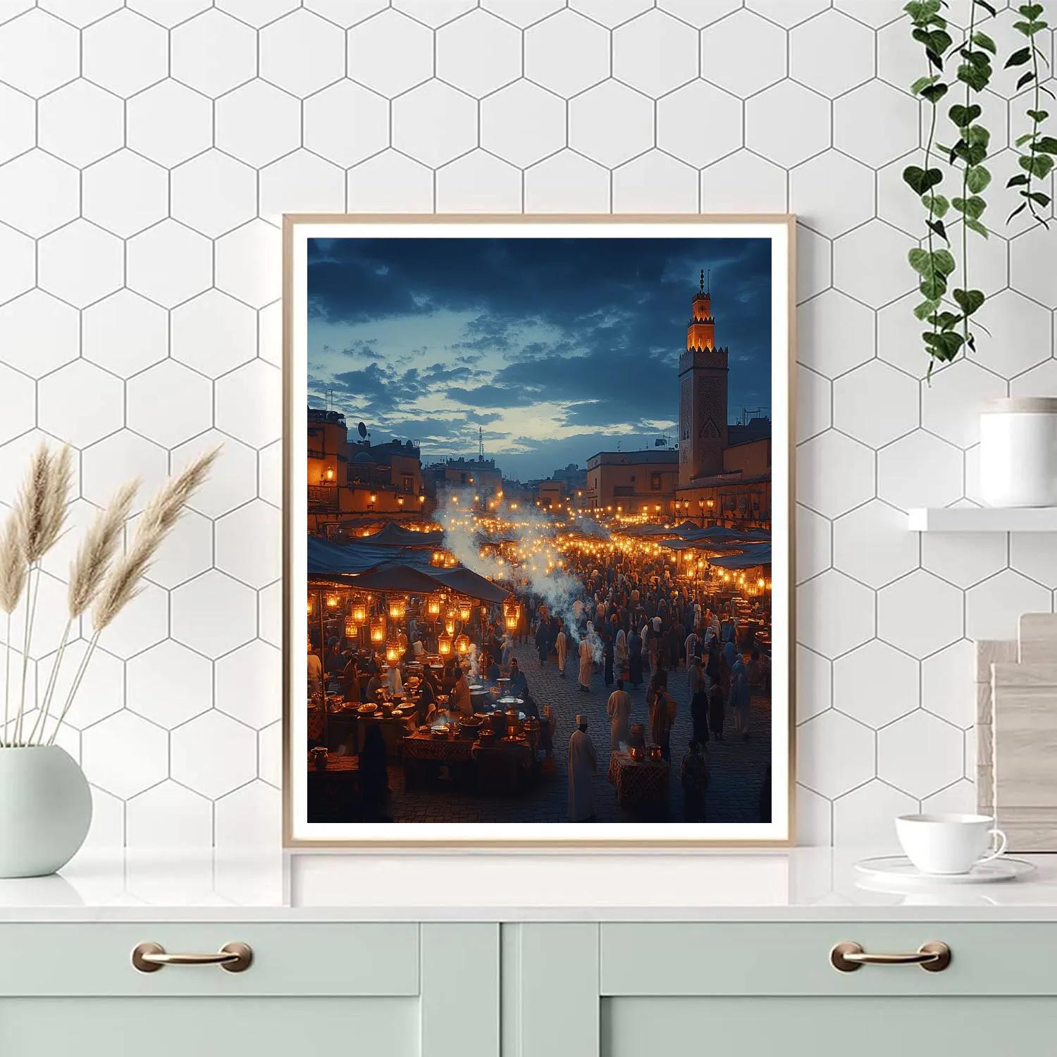 Night Market Glow At Jemaa El Fnaa Square Marrakech Morocco Numbered painting kits