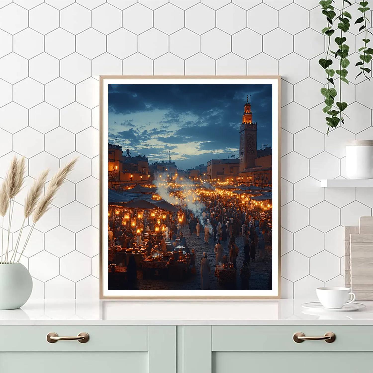 Night Market Glow At Jemaa El Fnaa Square Marrakech Morocco Numbered painting kits