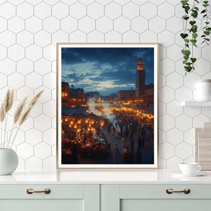 Night Market Glow At Jemaa El Fnaa Square Marrakech Morocco Numbered painting kits