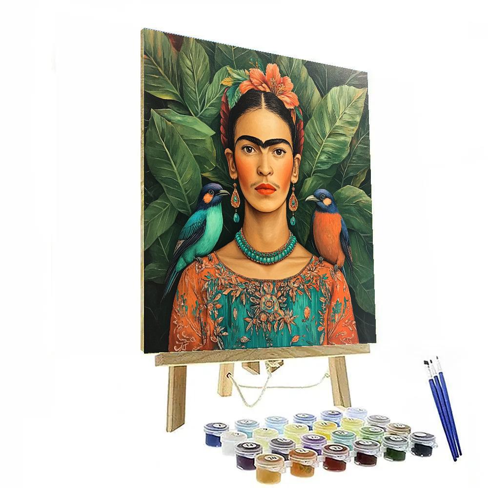 Frida Kahlo Inspired Self Portrait With Tropical Birds paint by numbers