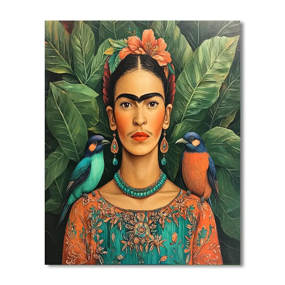 Frida Kahlo Inspired Self Portrait With Tropical Birds paint by numbers