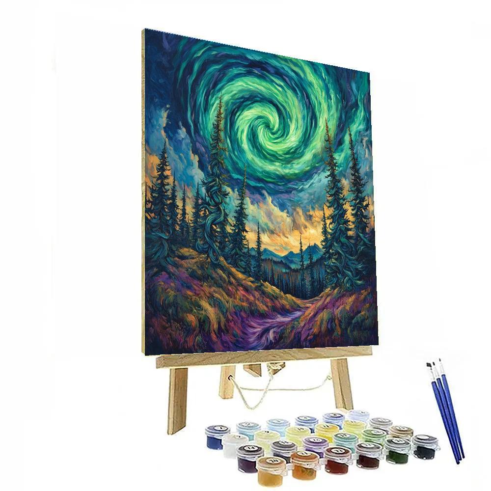 Edvard Munch Inspired Aurora Spiral Above The Whispering Pine Ridge Number painting