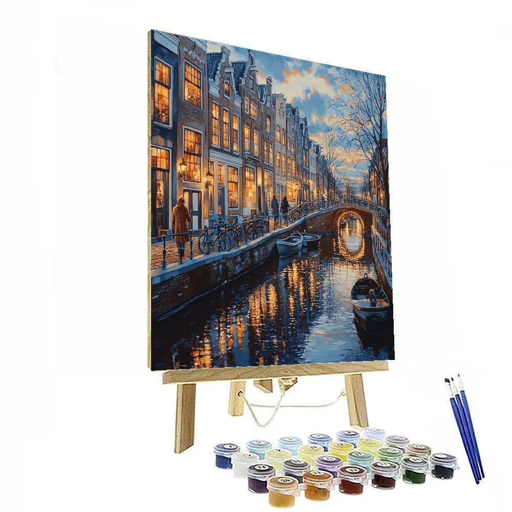 Canal Ring At Dusk In Jordaan Amsterdam Netherlands Numbered painting kits