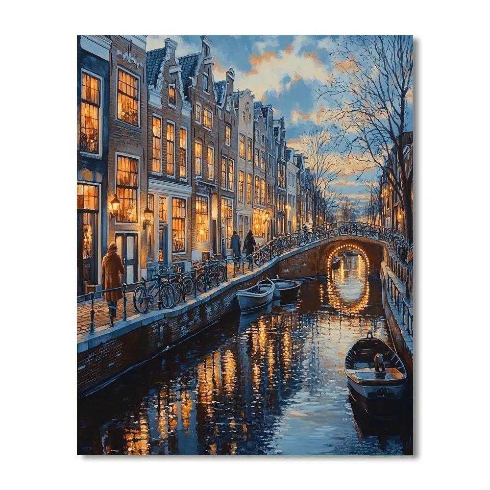 Canal Ring At Dusk In Jordaan Amsterdam Netherlands Numbered painting kits