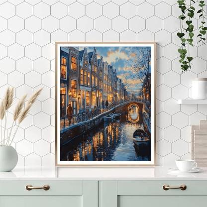 Canal Ring At Dusk In Jordaan Amsterdam Netherlands Numbered painting kits
