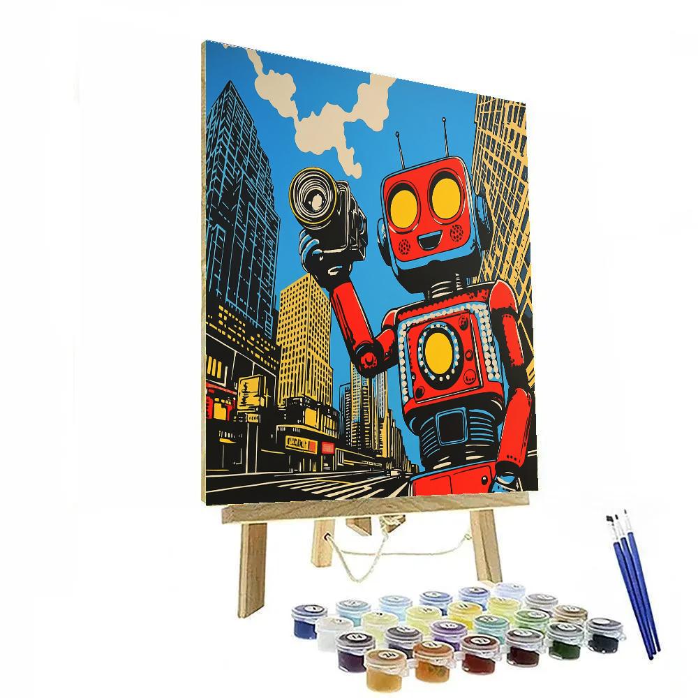 Roy Lichtenstein Inspired Robot On A City Street Painting by numbers kit
