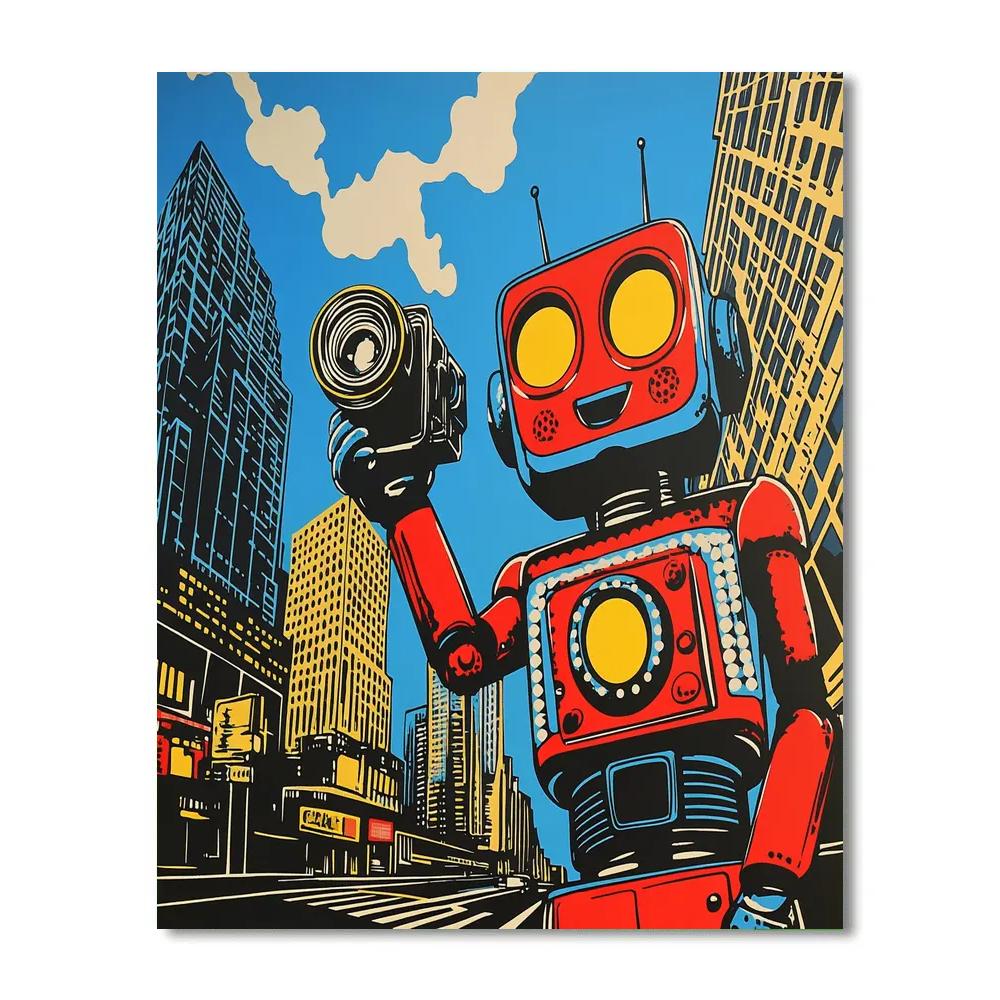 Roy Lichtenstein Inspired Robot On A City Street Painting by numbers kit