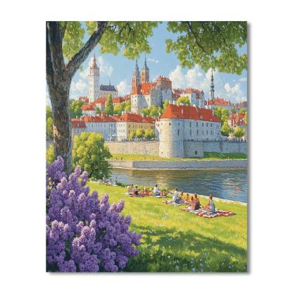Old Town Square Skyline View From A Riverside Park Tallinn Estonia Numbered painting kits