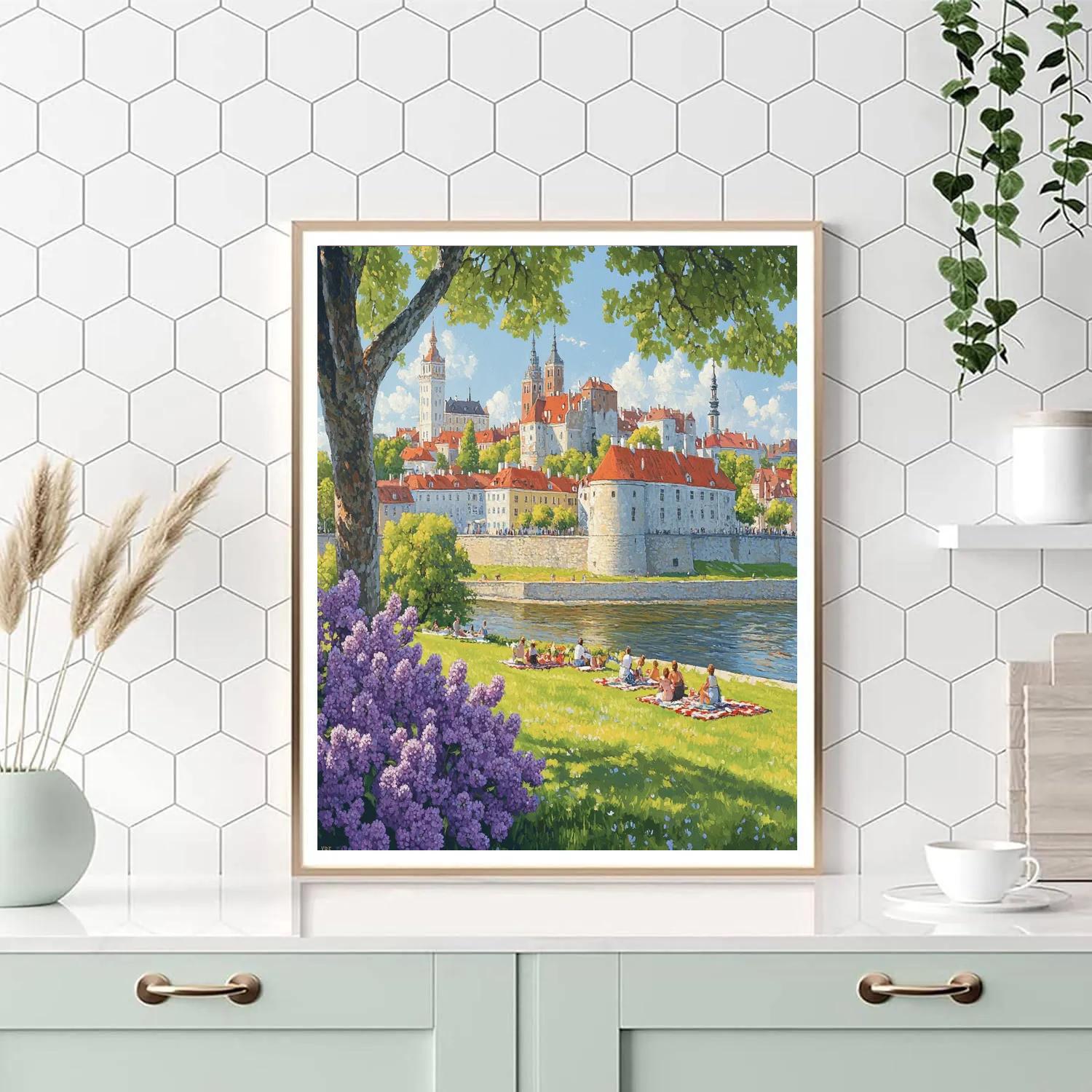 Old Town Square Skyline View From A Riverside Park Tallinn Estonia Numbered painting kits