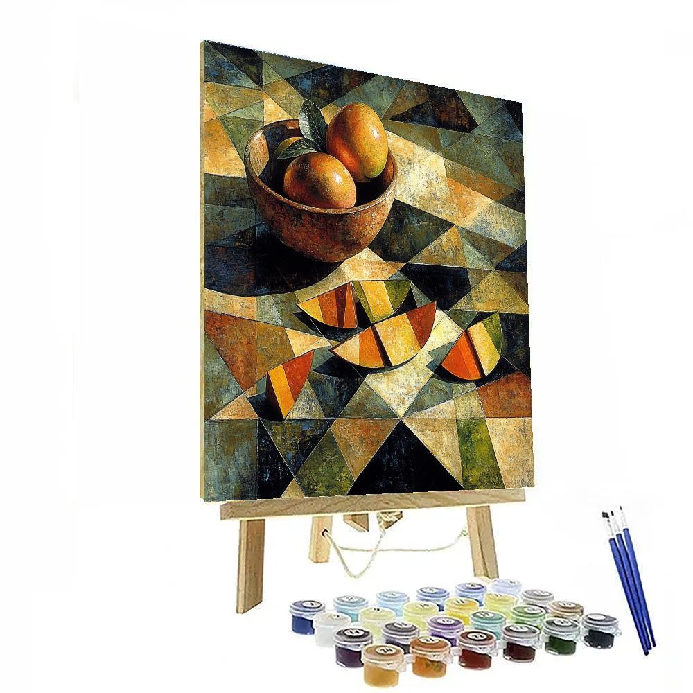 Pablo Picasso Inspired Cubist Orchard Still Life In Amber And Viridian Paint by numbers art