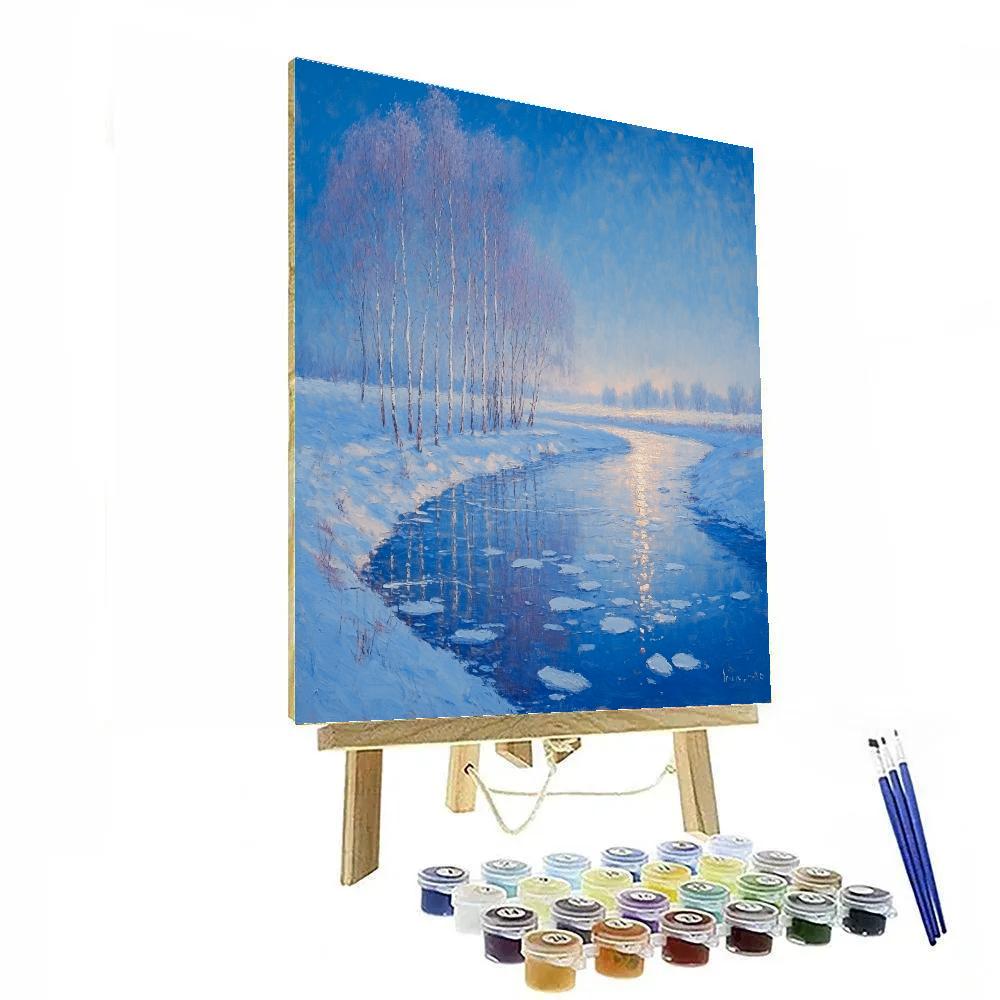 Claude Monet Inspired Frosted Poplar Riverbank At Blue Hour paint by color